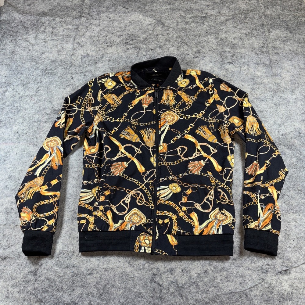 Denim & Flower Ricky Singh Jacket Mens M Black Equestrian Bit Bridle Bomber Zip